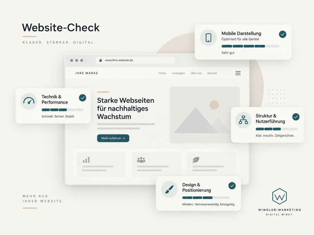 Website-Check mit den Bereichen mobile Darstellung, Technik, Struktur und Design